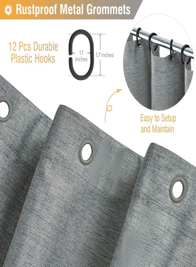 BTTN Long Grey Fabric Shower Curtain, 230GSM Linen Textured Heavy Duty Cloth Shower Curtain Set with Hooks, Waterproof Neutral Weighted Luxury Decorative Shower Curtains for Bathroom(Gray, W72xH78) - Image 4